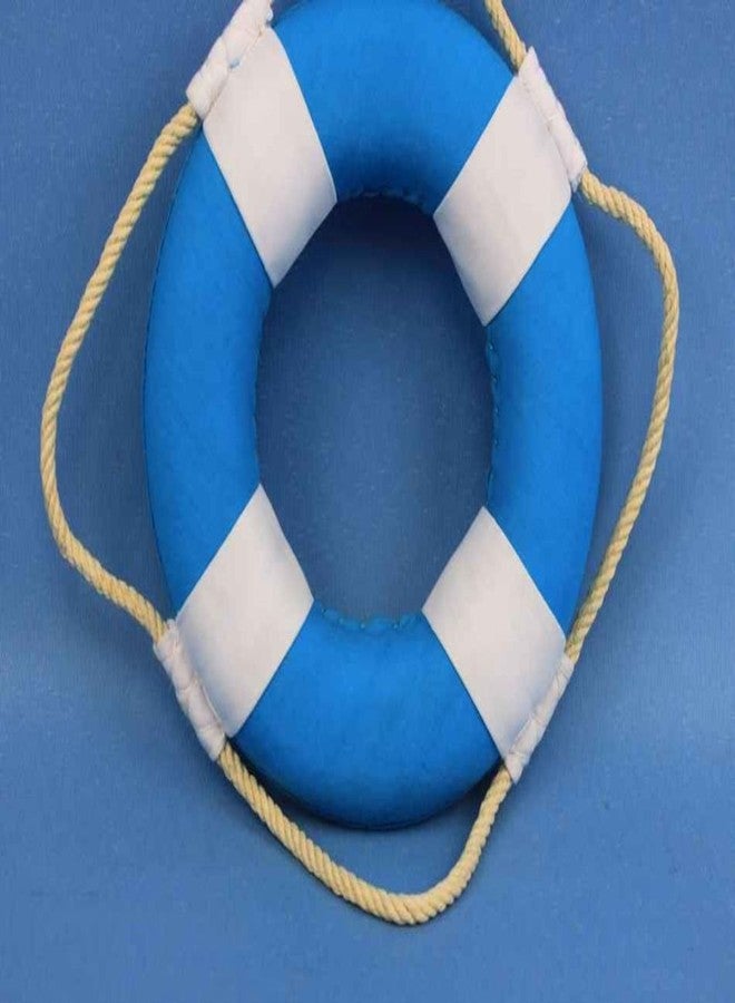 Handcrafted Nautical Decor طوق نجاة هامبتون البحري النابض بالحياة مع أشرطة بيضاء، أفكار لتزيين المنزل على الشاطئ، 6 بوصات، أزرق فاتح - Image 4